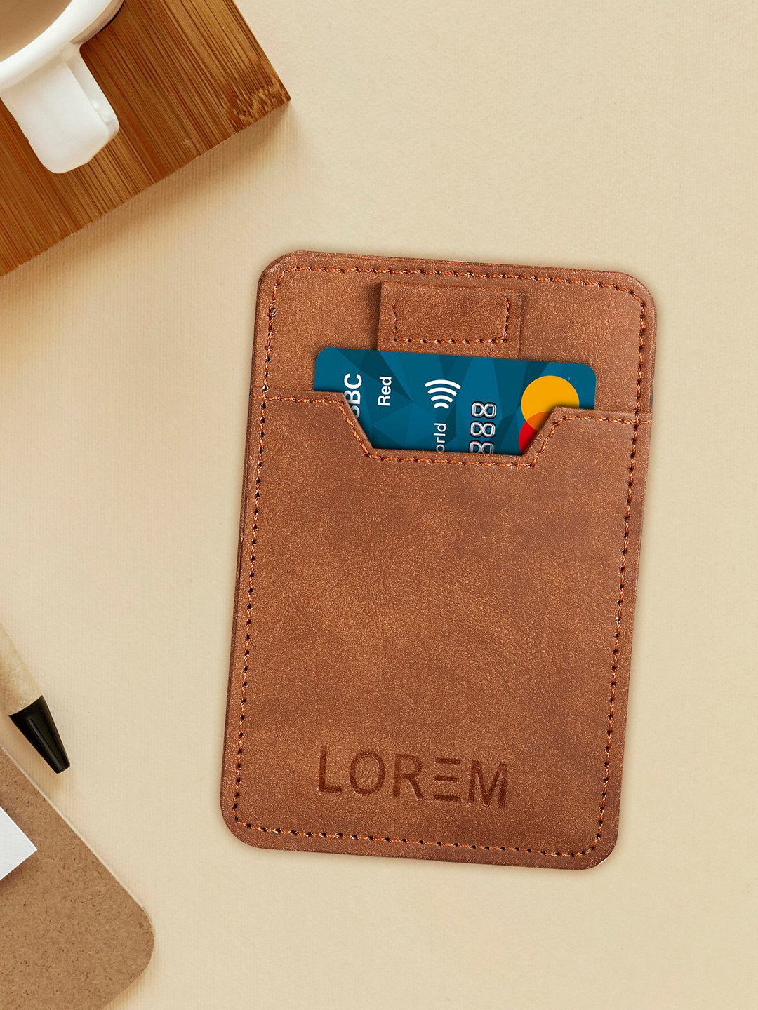 

LOREM Unisex Textured Card Holder, Tan