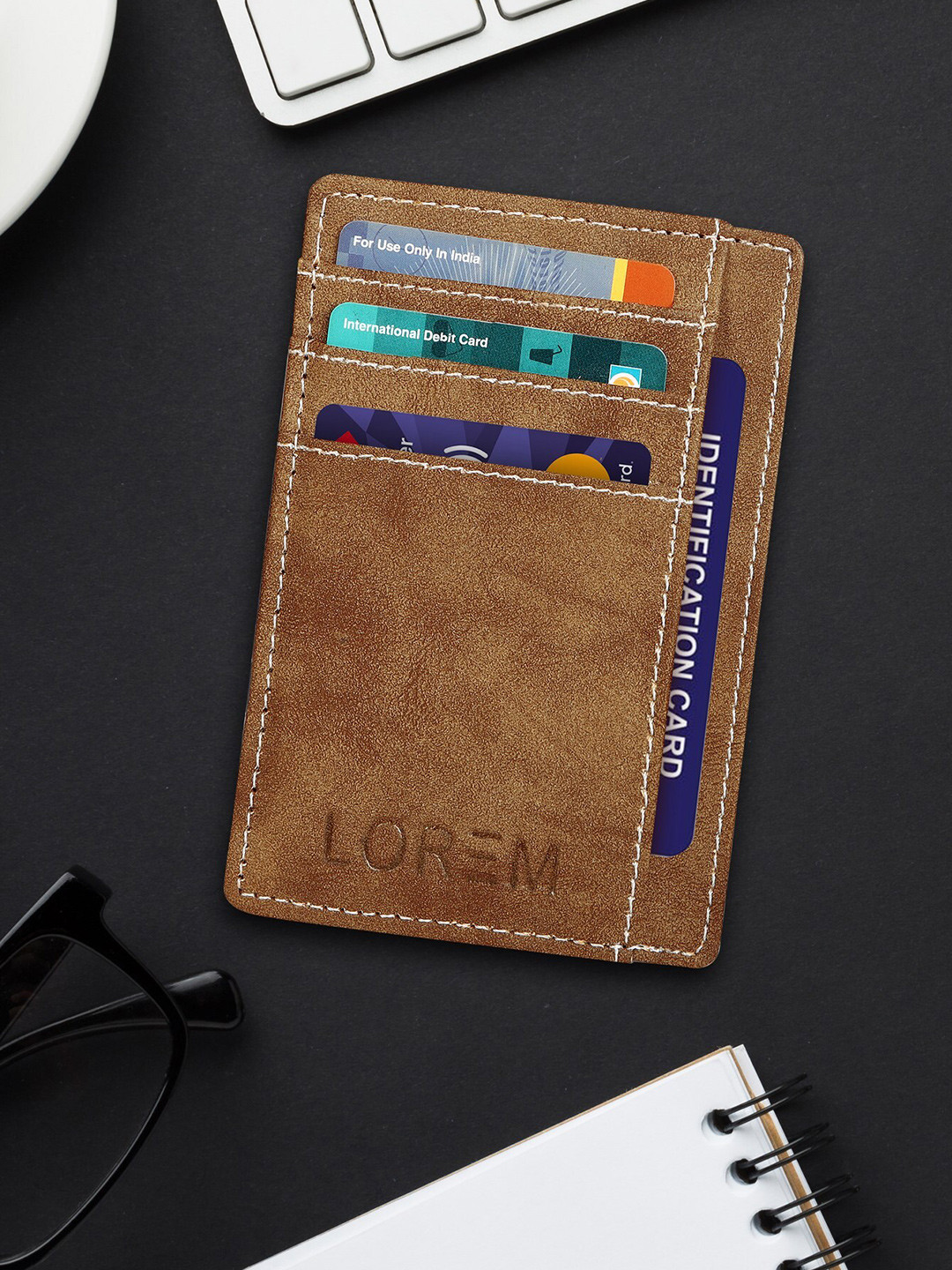 

LOREM Unisex Textured Card Holder, Coffee brown