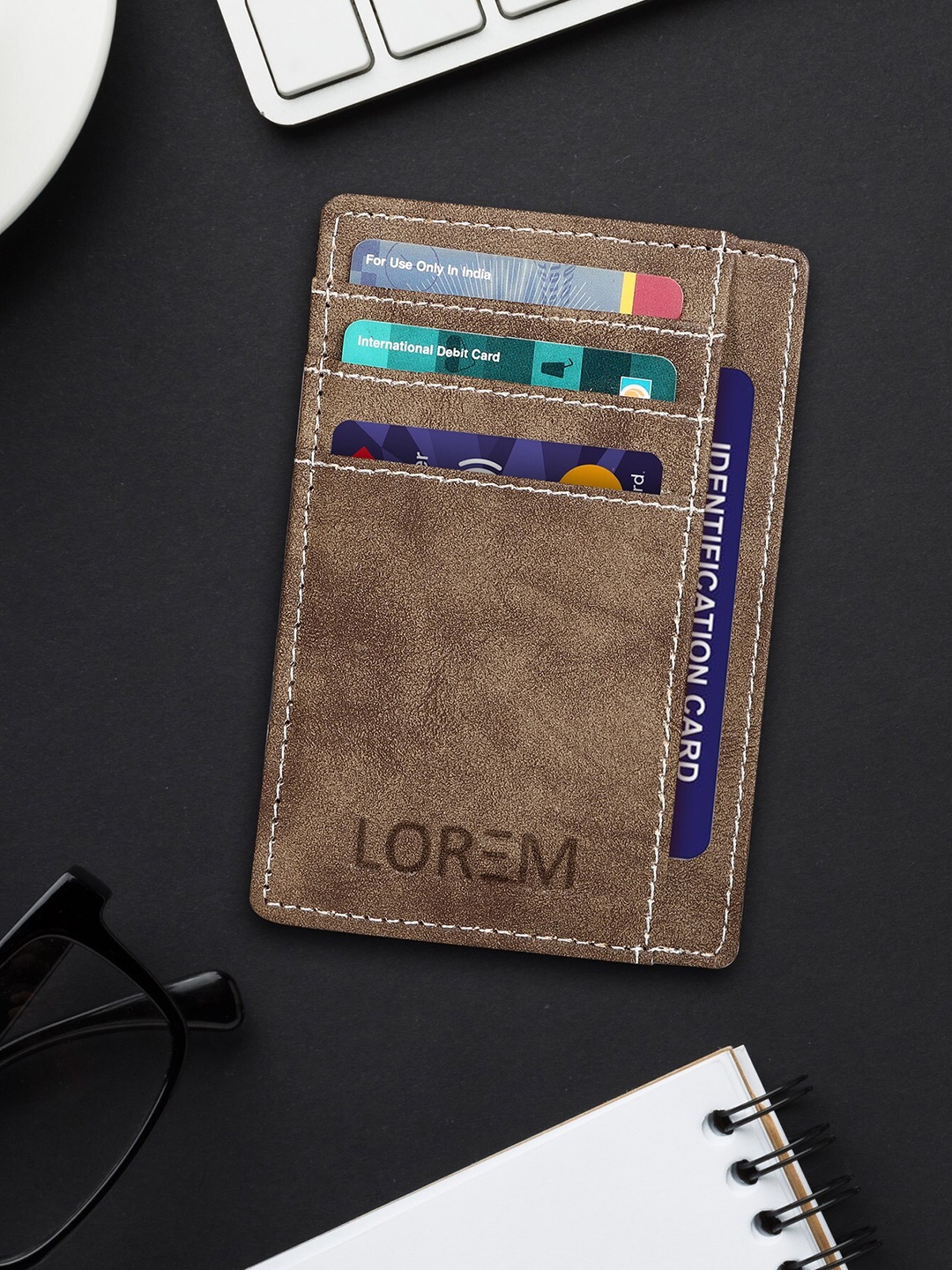 

LOREM Unisex Textured Card Holder, Brown