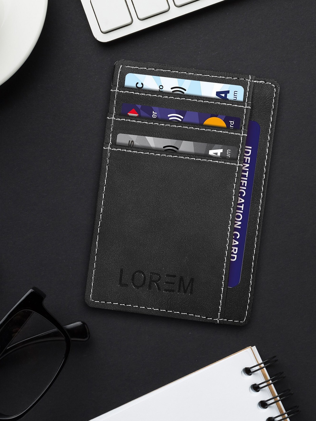 

LOREM Unisex Textured Card Holder, Black