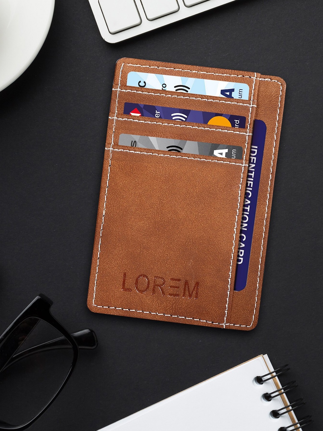 

LOREM Unisex Textured Card Holder, Tan