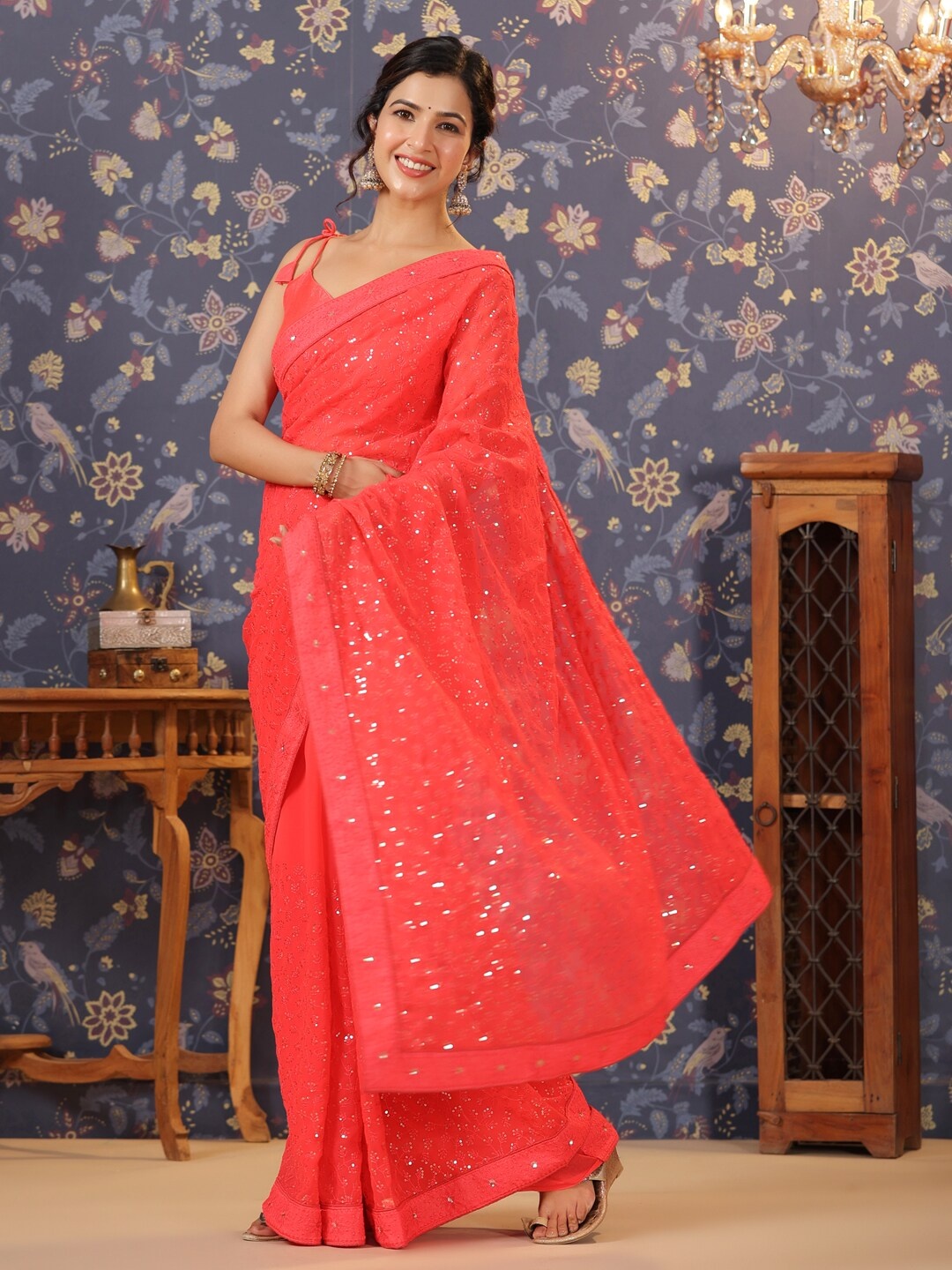 

House of Pataudi Embroidered Designer Sarees, Pink