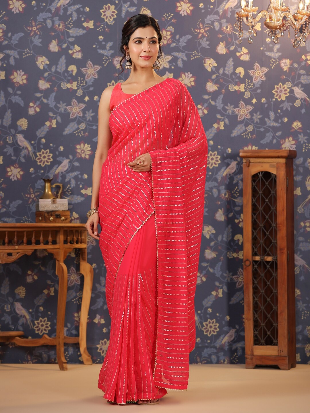 

House of Pataudi Sequinned Sarees, Pink