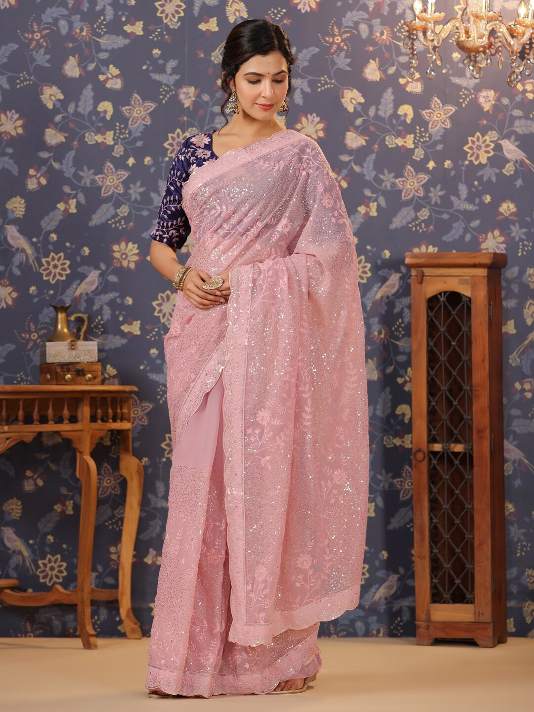 

House of Pataudi Embellished Designer Sarees, Pink
