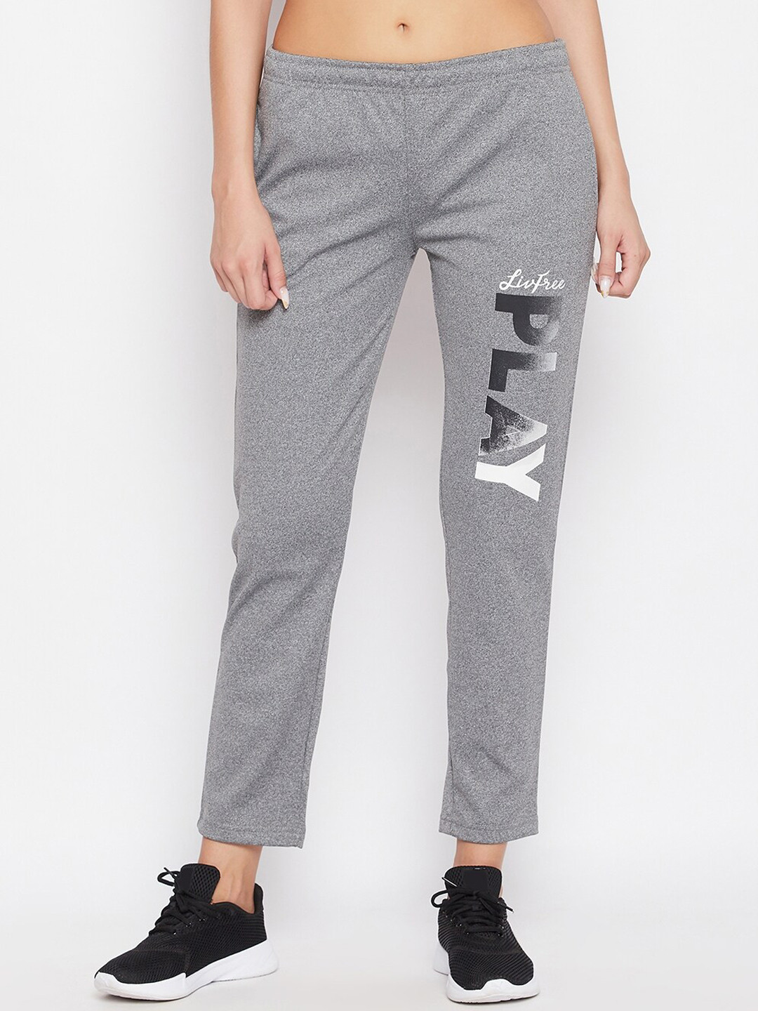 

NEVA Women Typography Printed Mid-Rise Cotton Track Pants, Grey