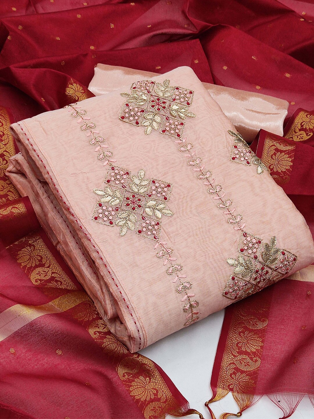 

KARAGIRI Floral Embroidered Unstitched Dress Material, Peach