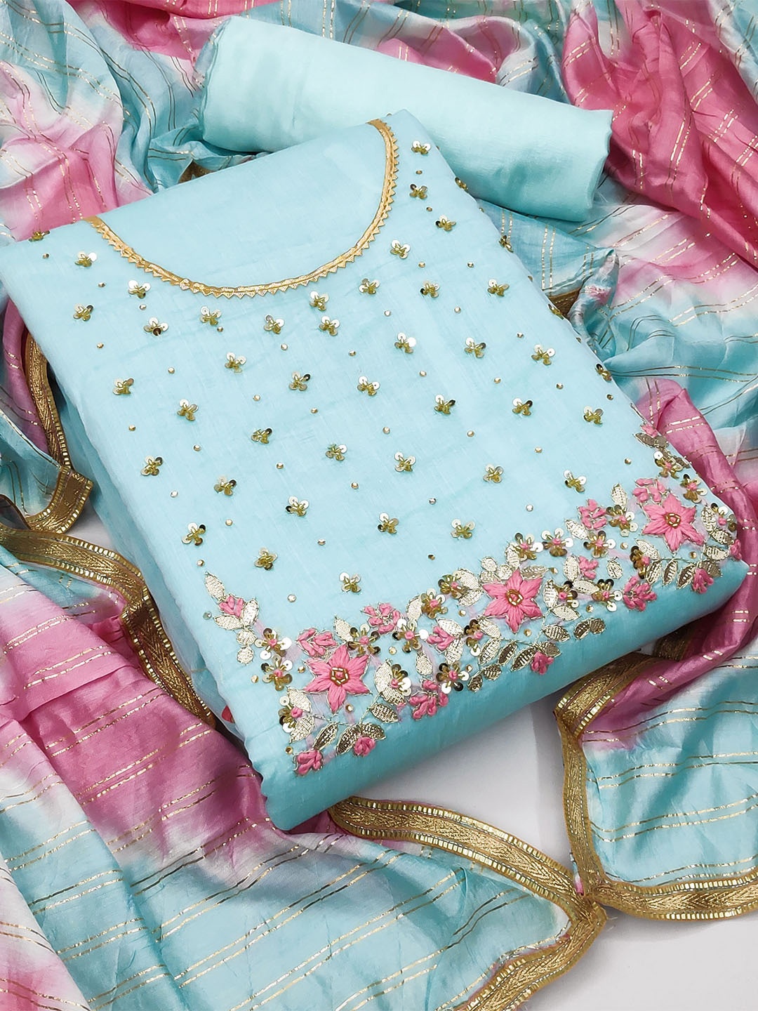 

KARAGIRI Embroidered Unstitched Dress Material, Blue