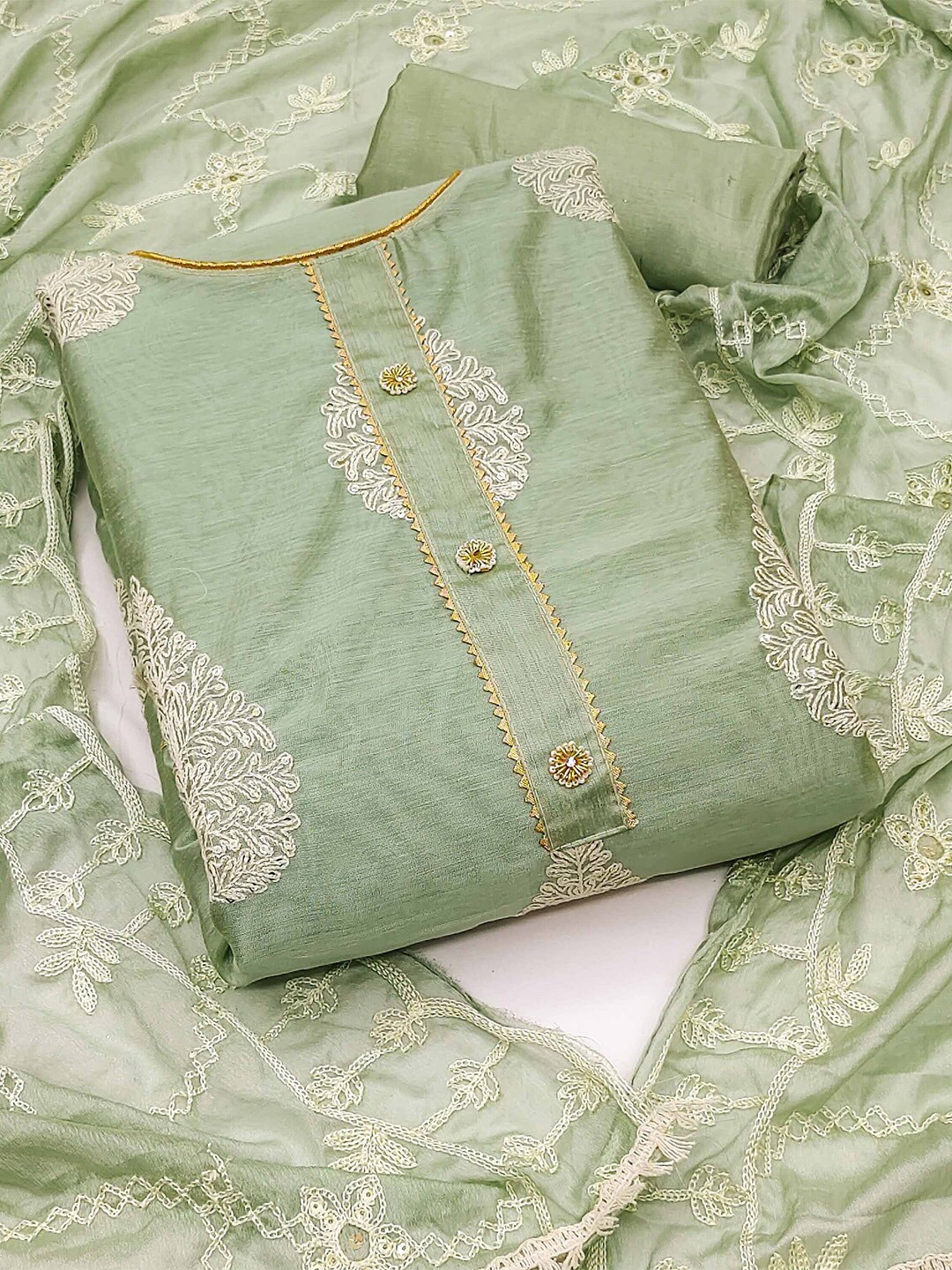 

KARAGIRI Embroidered Unstitched Dress Material, Green