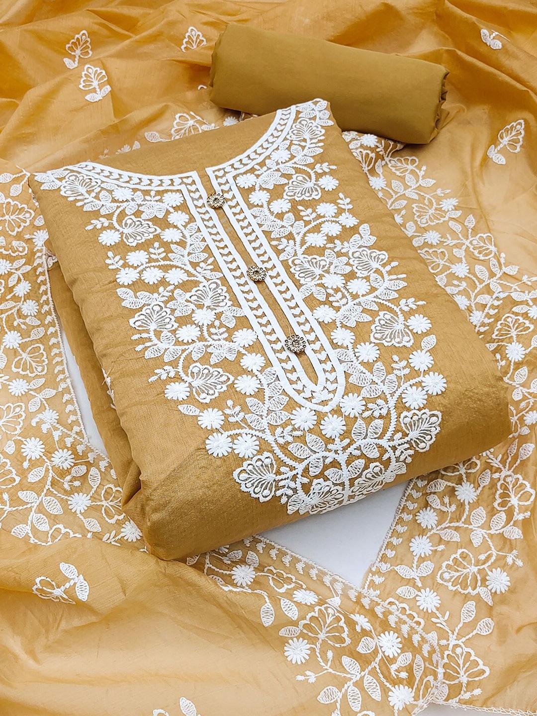 

KARAGIRI Floral Embroidered Unstitched Dress Material, Beige