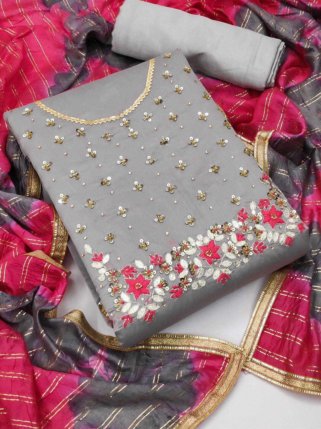 

KARAGIRI Floral Embroidered Unstitched Dress Material, Grey