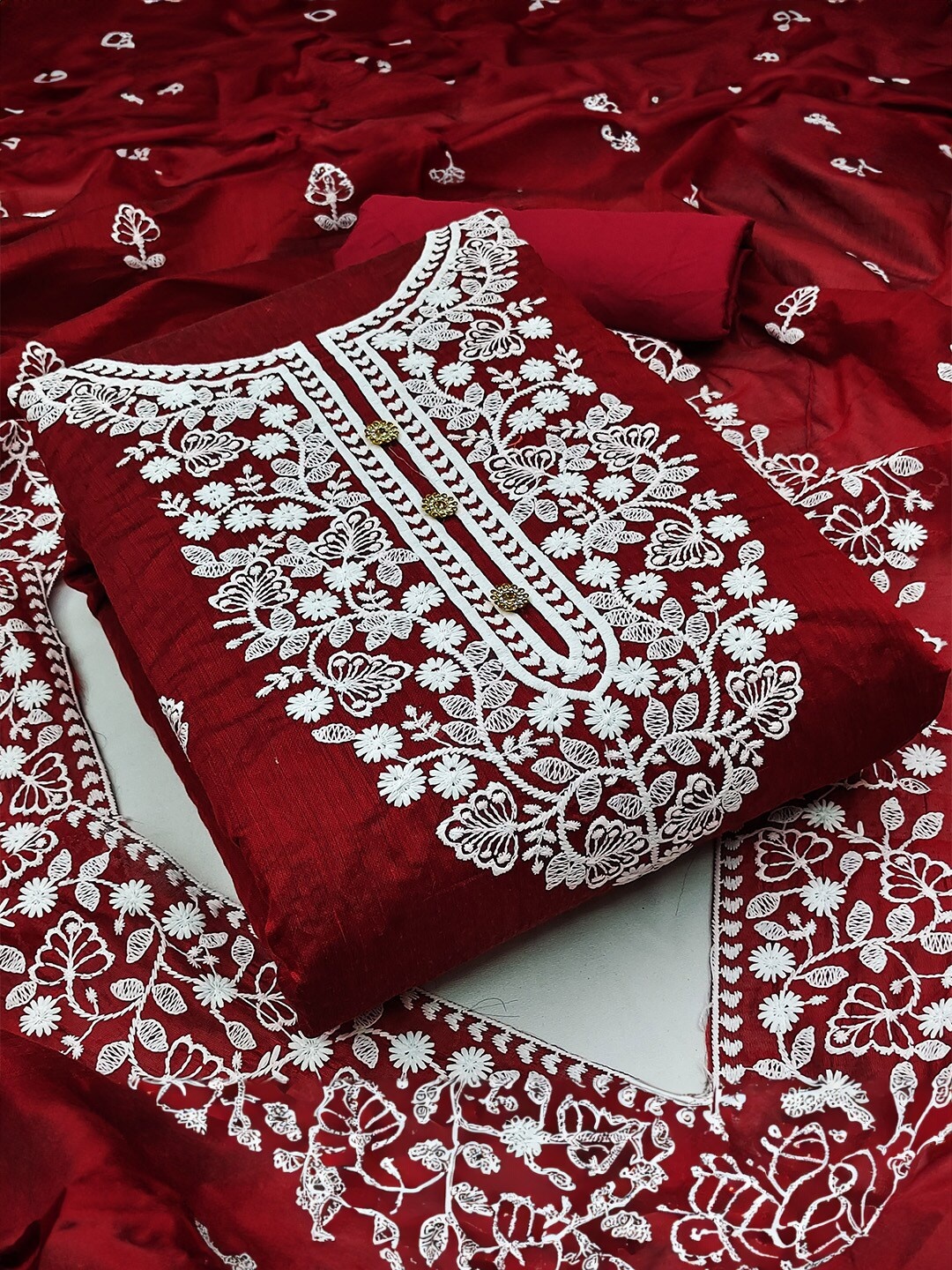

KARAGIRI Floral Embroidered Unstitched Dress Material, Maroon