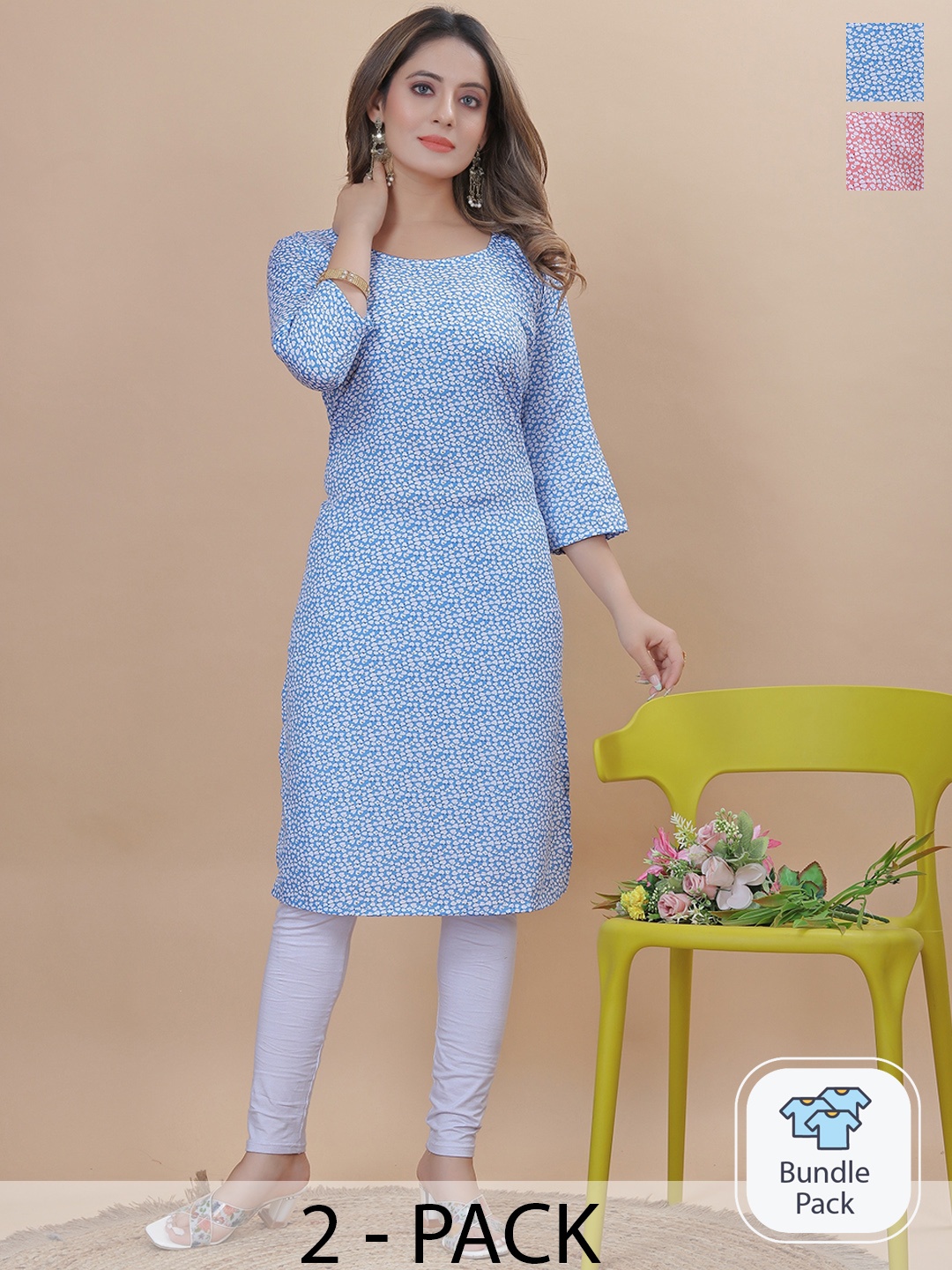 

KALINI Selection Of 2 Printed Crepe Kurta, Blue