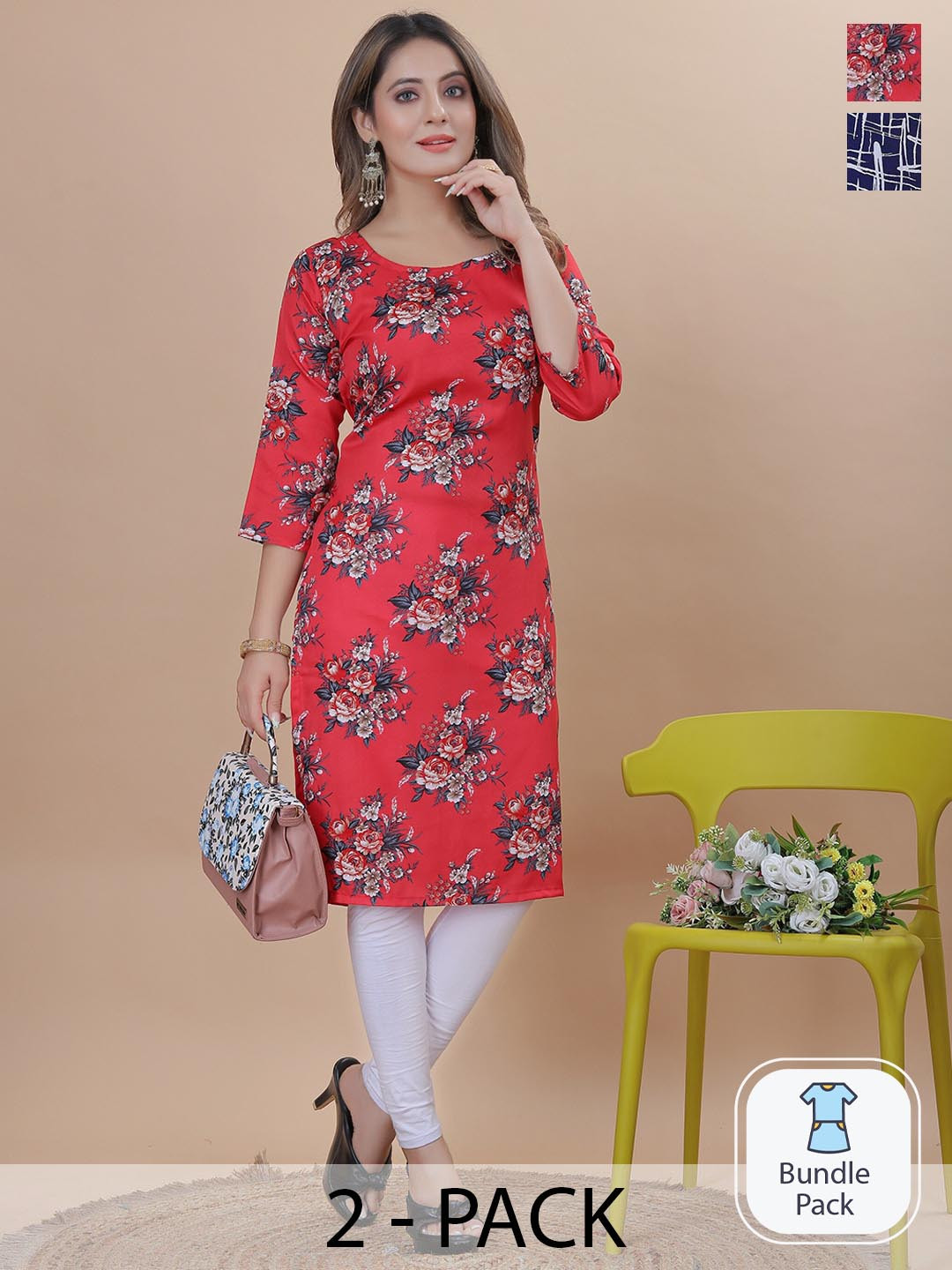 

KALINI Selection Of 2 Floral Printed Kurta, Pink