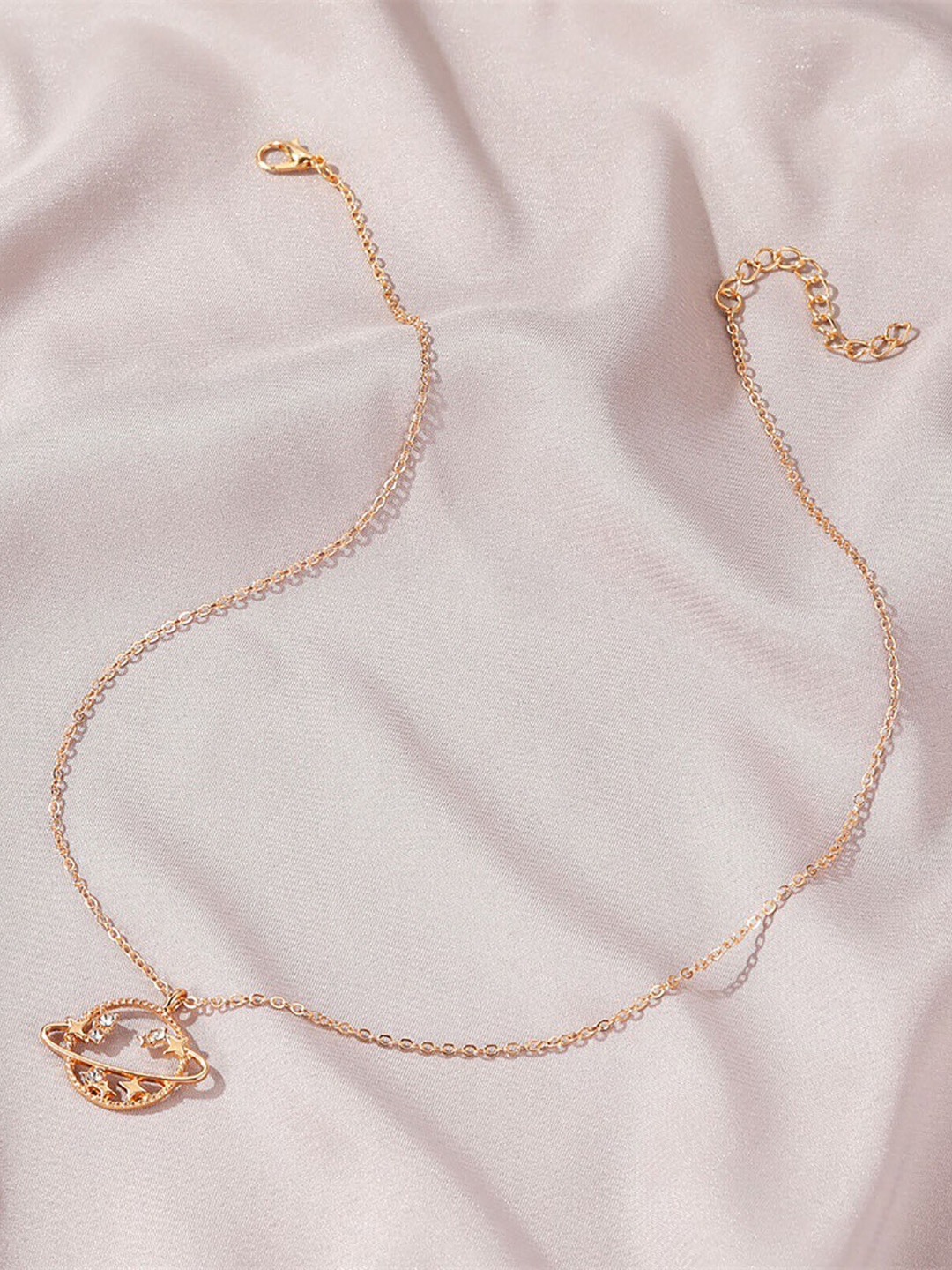 

Krelin Gold Plated Plane Earth With Star Stone Studs Pendant Chain