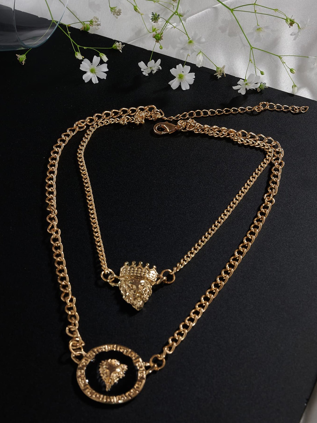 

Krelin Gold-Plated Stainless Steel Layered Lion Head With Crown Pendant Necklace
