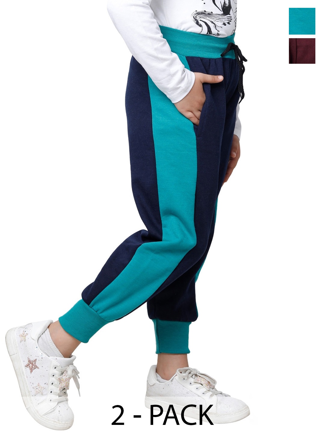 

BAESD Girls Pack Of 2 Colourblocked Fleece Joggers, Navy blue