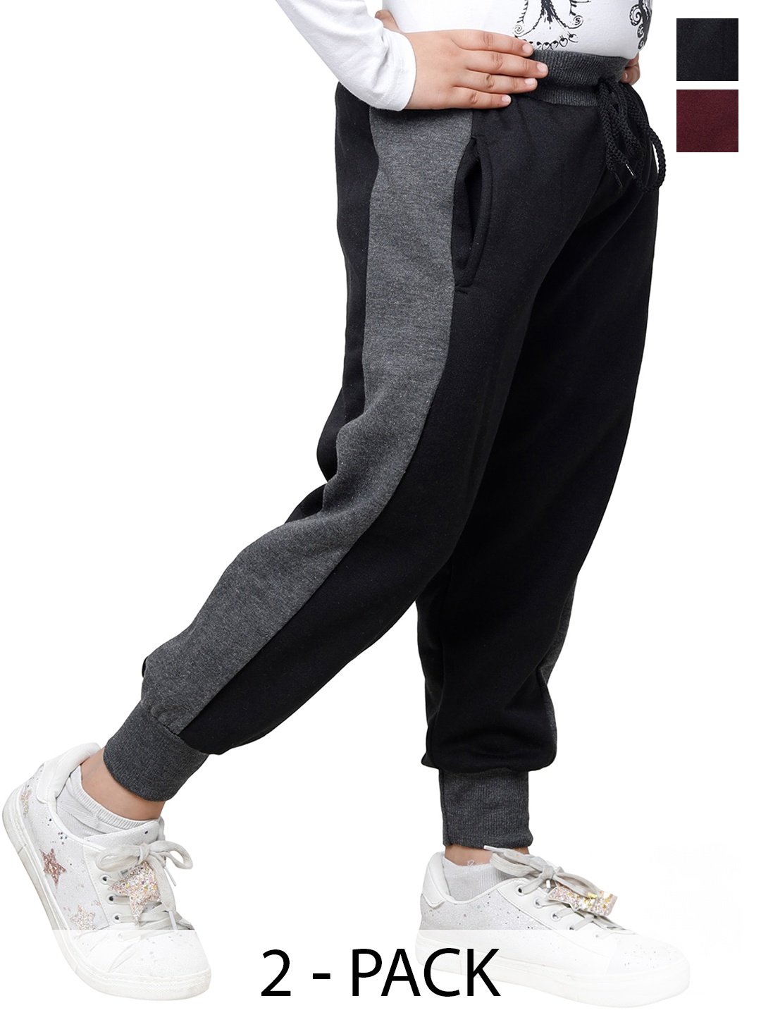 

BAESD Girls Pack Of 2 Colourblocked Fleece Joggers, Black