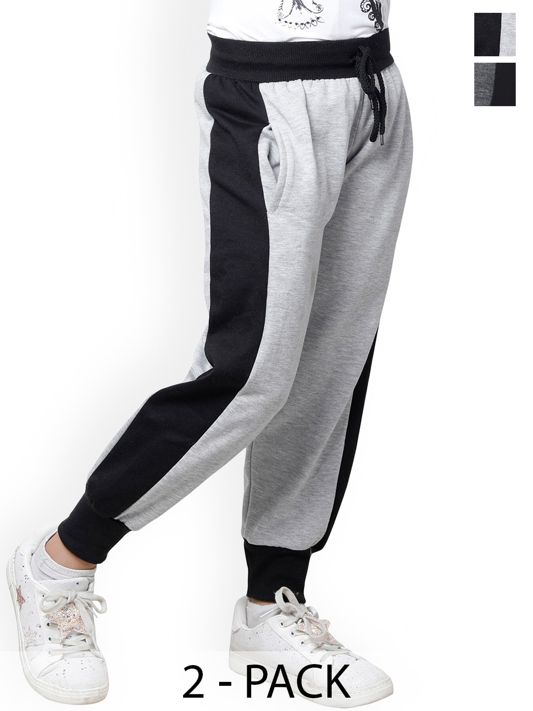 

BAESD Girls Pack Of 2 Colourblocked Fleece Joggers, Grey melange