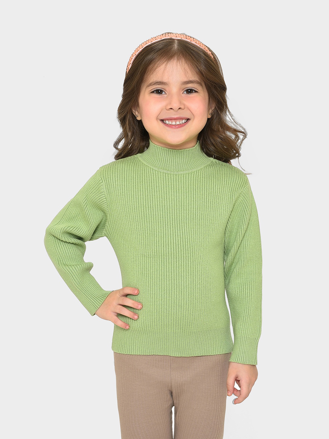 

MiArcus Kids Turtle Neck Ribbed Thermal, Green