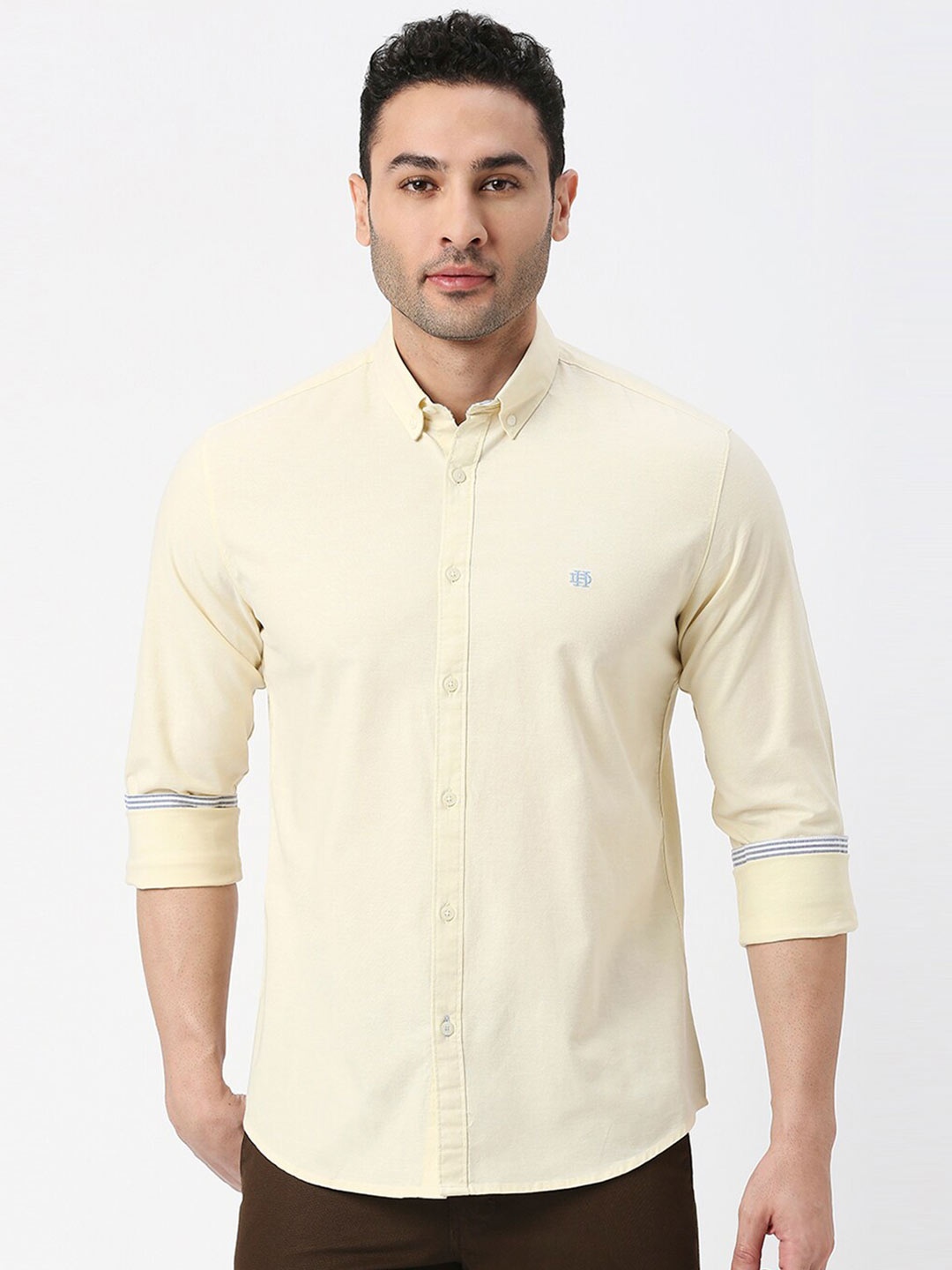 

DRAGON HILL Regular Fit Button Down Collar Cotton Casual Shirt, Yellow