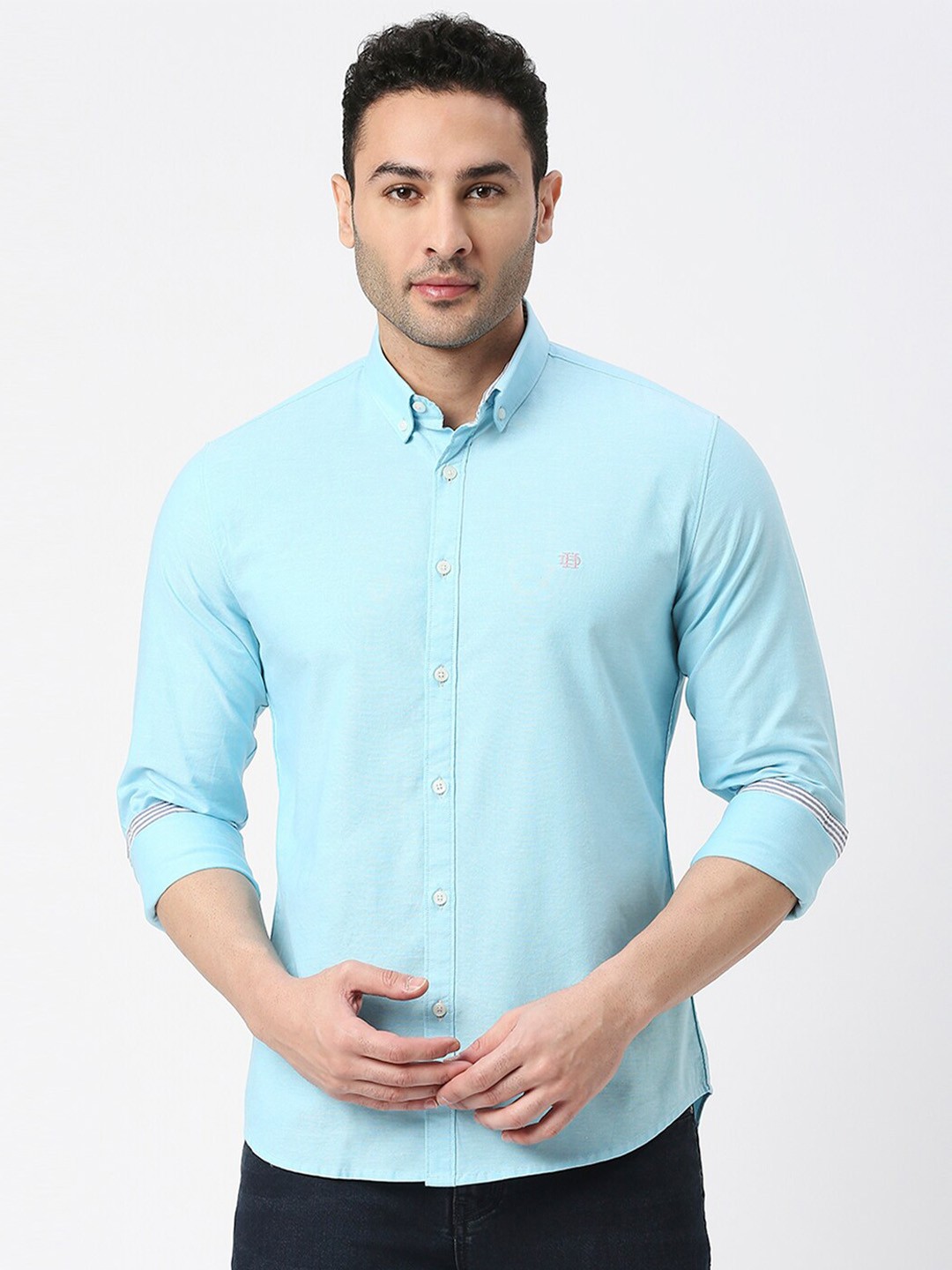 

DRAGON HILL Button Down Collar Cotton Casual Shirt, Turquoise blue