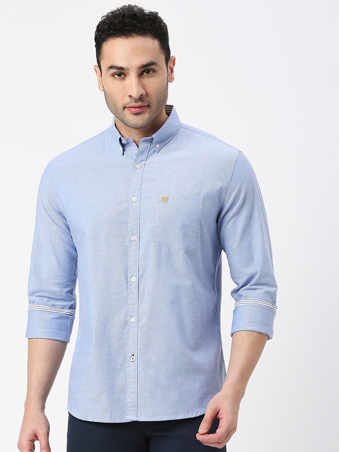 

DRAGON HILL Button Down Collar Cotton Casual Shirt, Blue
