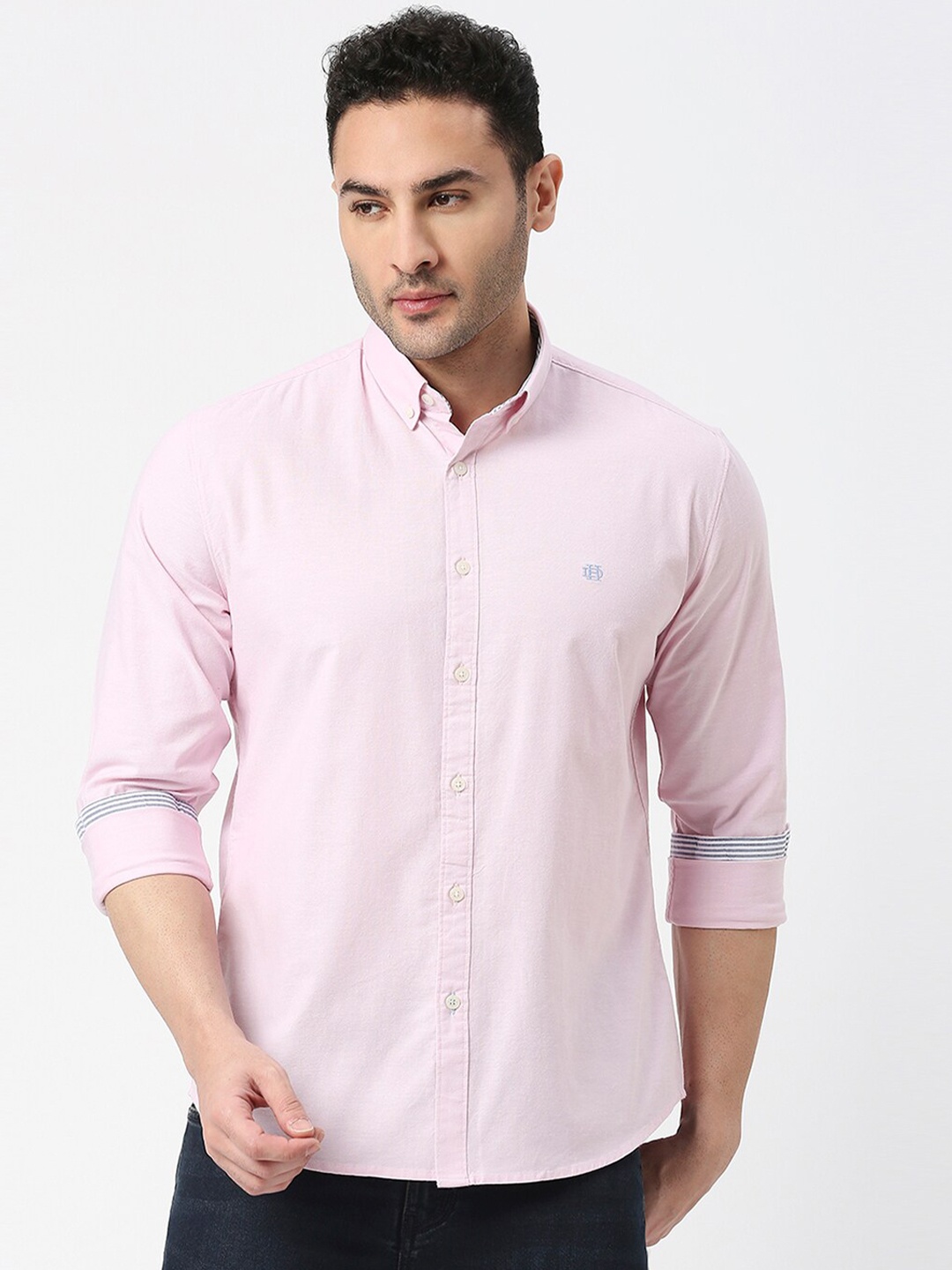 

DRAGON HILL Regular Fit Button Down Collar Cotton Casual Shirt, Pink