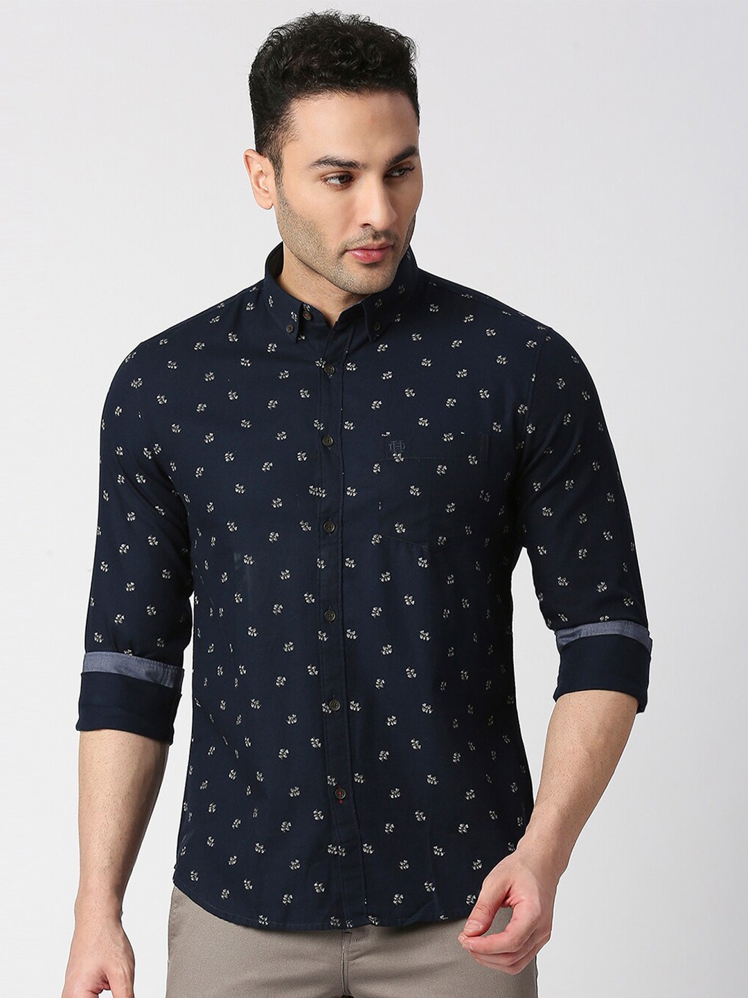 

DRAGON HILL Slim Fit Conversational Printed Cotton Casual Shirt, Navy blue
