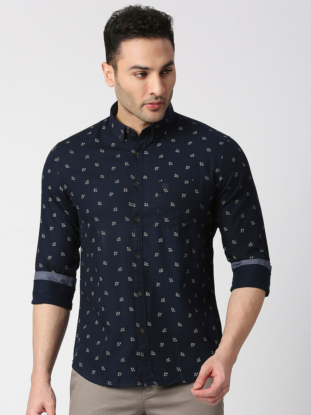 

DRAGON HILL Slim Fit Conversational Printed Cotton Casual Shirt, Navy blue