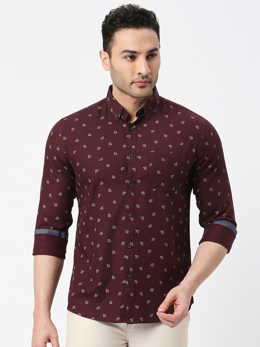 

DRAGON HILL Slim Fit Conversational Printed Cotton Casual Shirt, Maroon