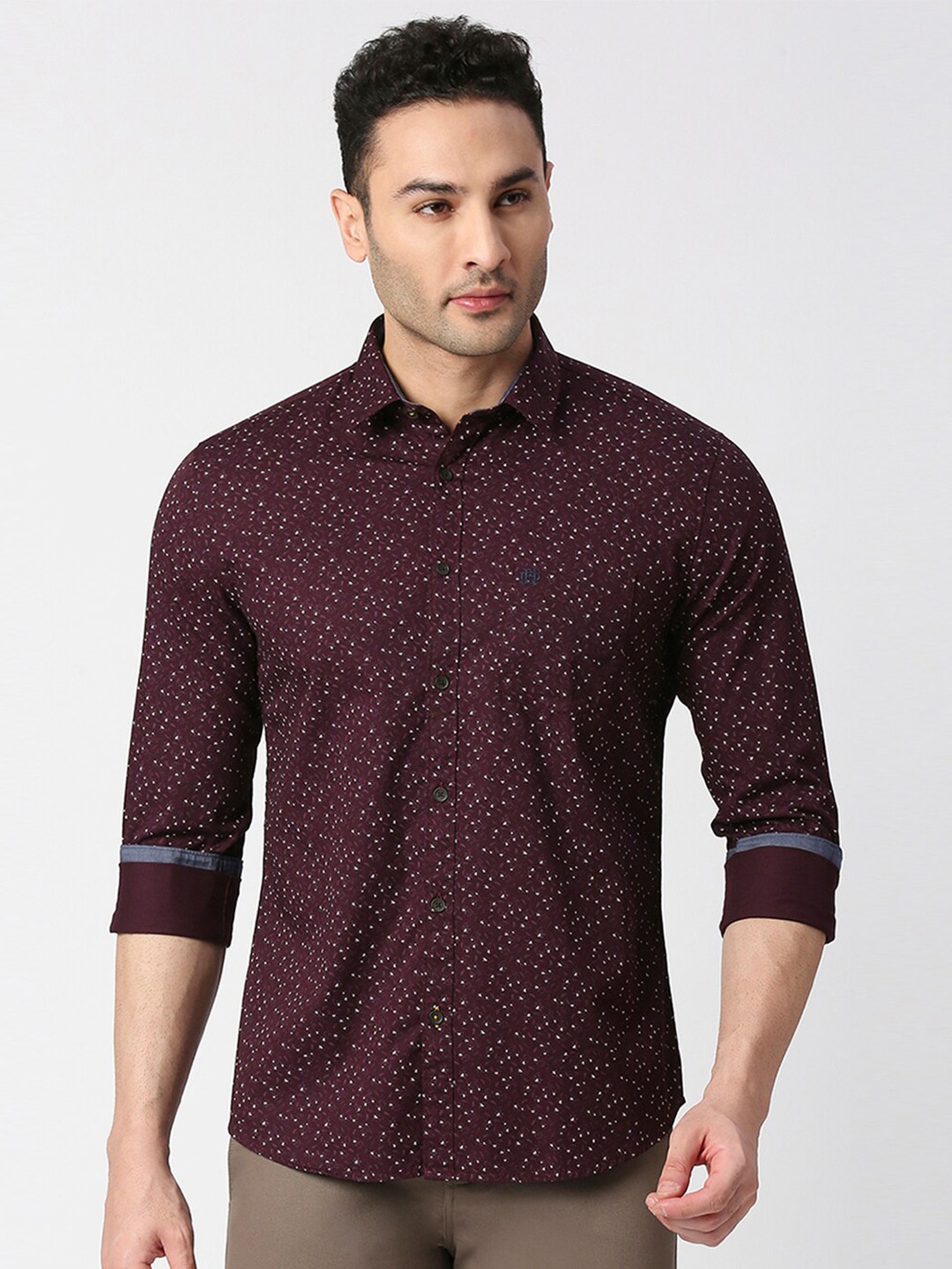 

DRAGON HILL Slim Fit Twill Micro Disty Printed Cotton Casual Shirt, Maroon