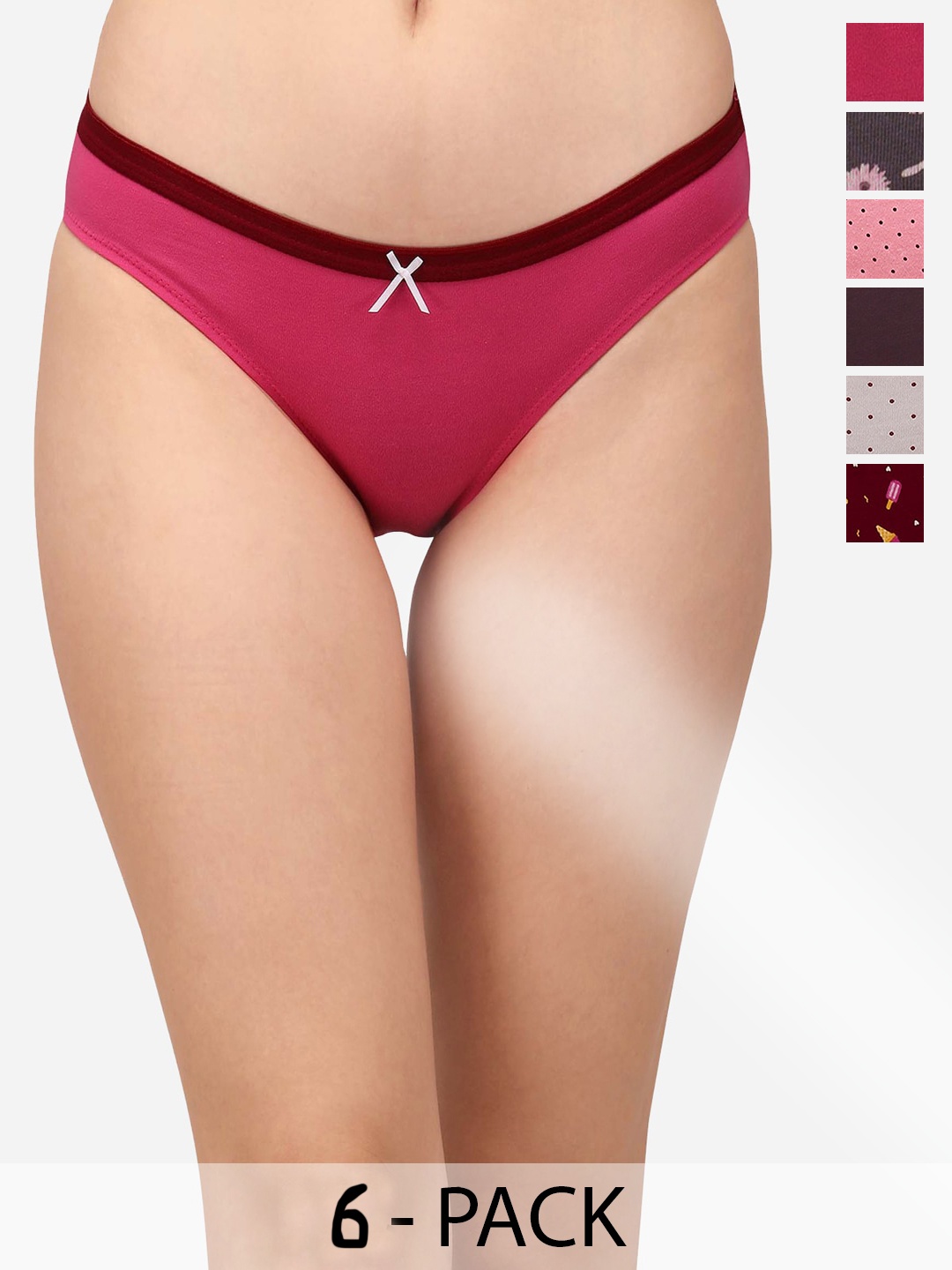 

Soie Women Pack Of 6 Cotton Mid Rise Basic Briefs, Pink