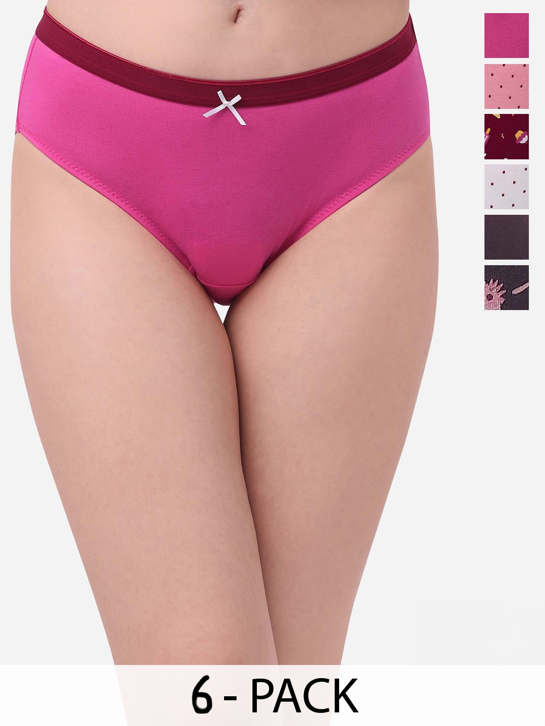 

Soie Women Pack Of 6 Printed Hipster Briefs, Pink