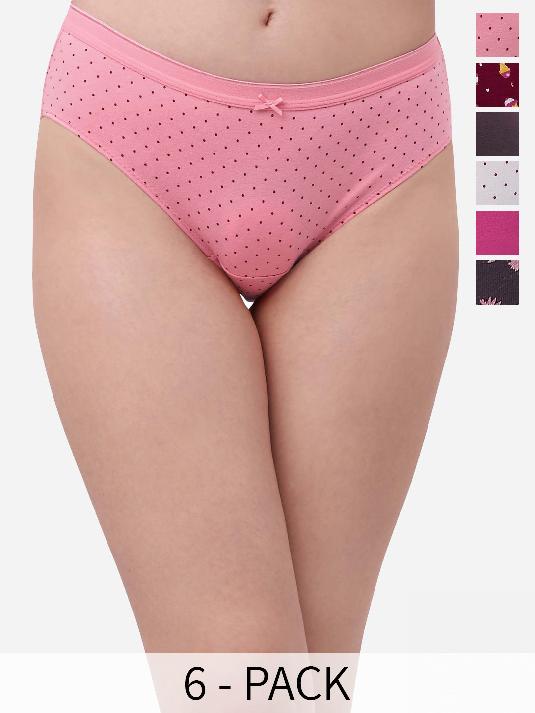 

Soie Women Pack Of 6 Printed Hipster Briefs, Pink