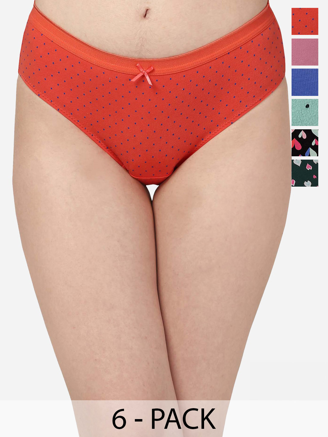

Soie Pack Of 6 Printed Hipster Briefs, Red