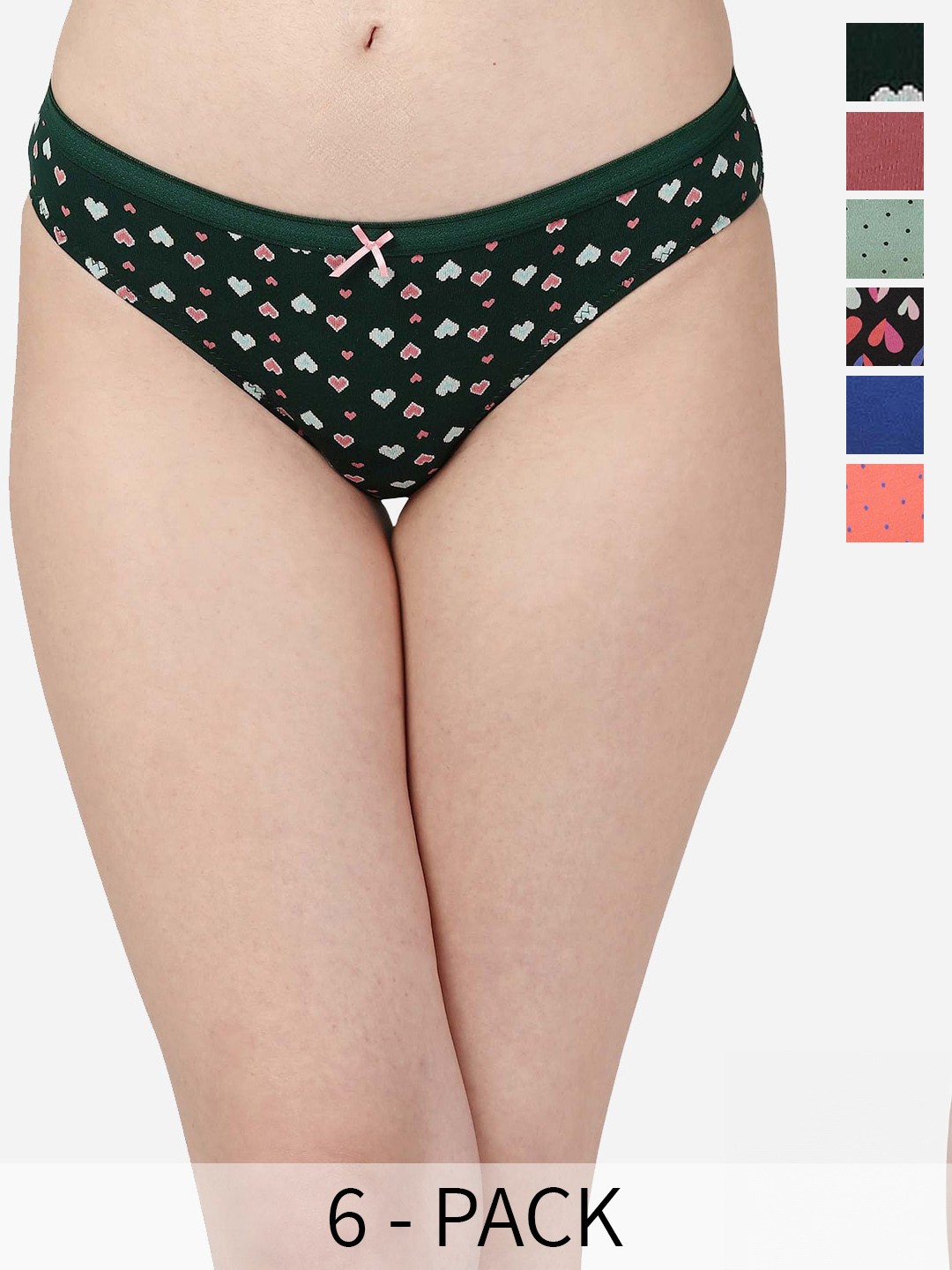 

Soie Pack Of 6 Printed Hipster Briefs, Black