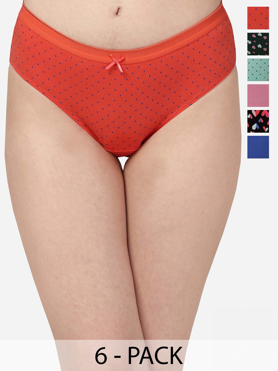 

Soie Pack Of 6 Printed Hipster Briefs, Red