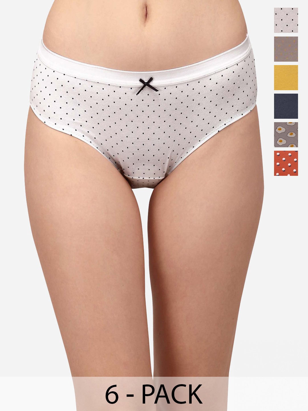 

Soie Pack Of 6 Printed Hipster Briefs, White
