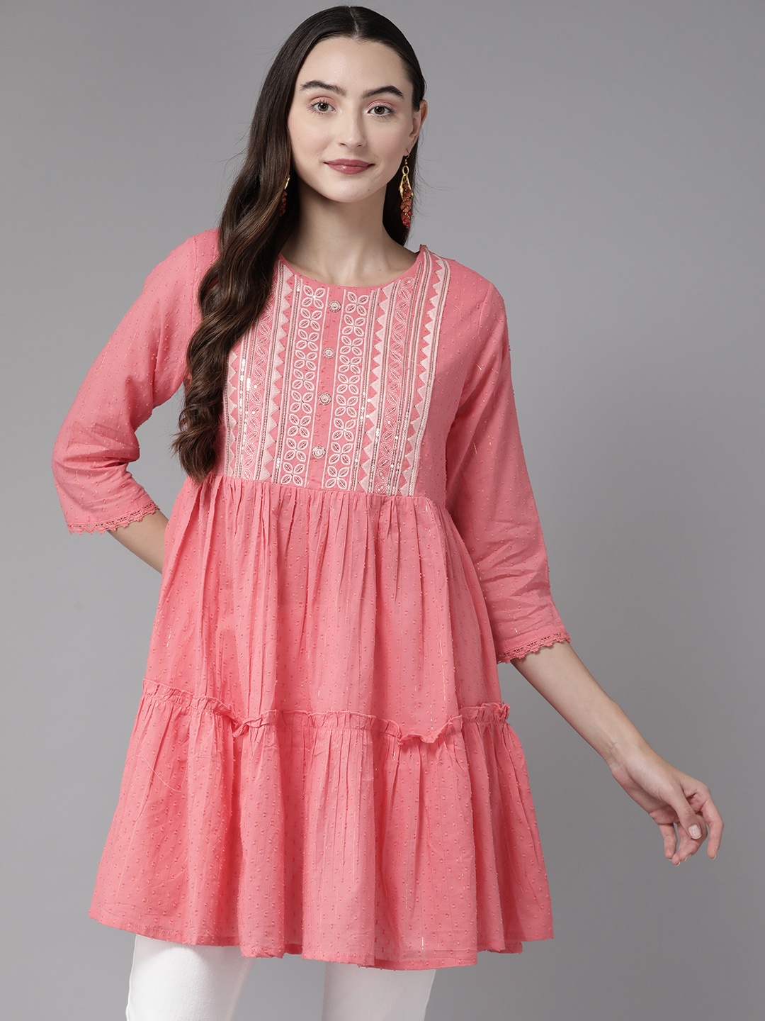 

Amirah s Embroidered Embellished Cotton Ethnic Tunic, Pink