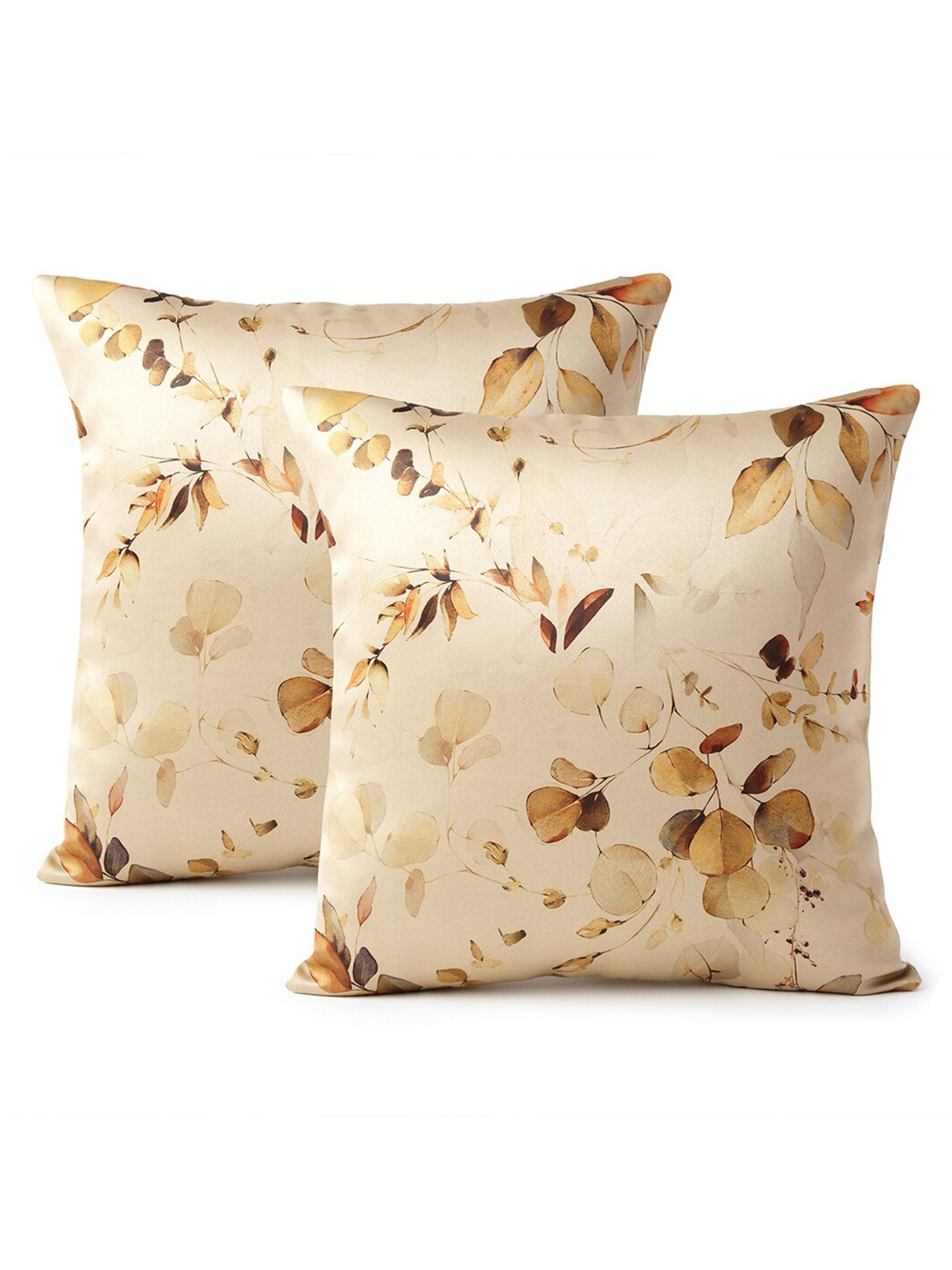

Encasa Homes Gold-Toned 2 Pieces Floral Printed Square Cushion Covers