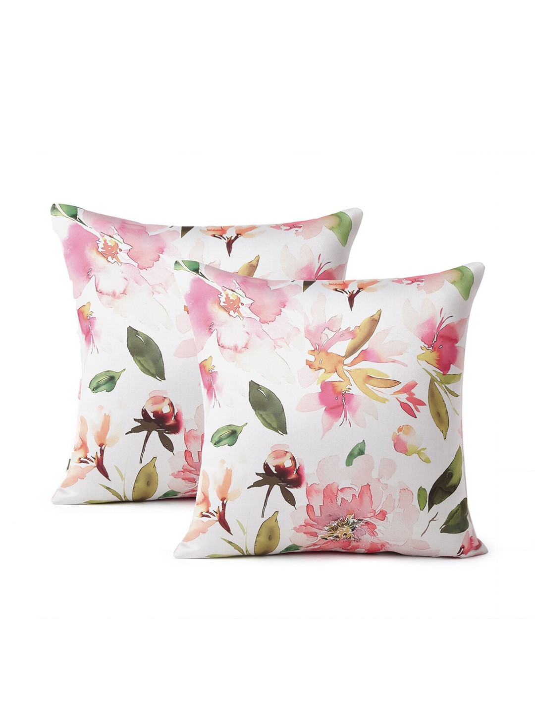 

Encasa Homes Pink & White 2-Pieces Floral Square Cushion Covers