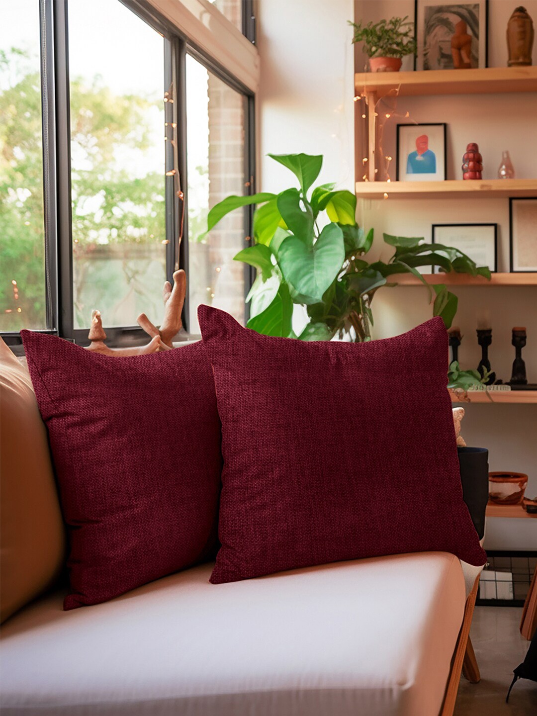 

Encasa Homes Maroon Cotton Square Cushion Cover