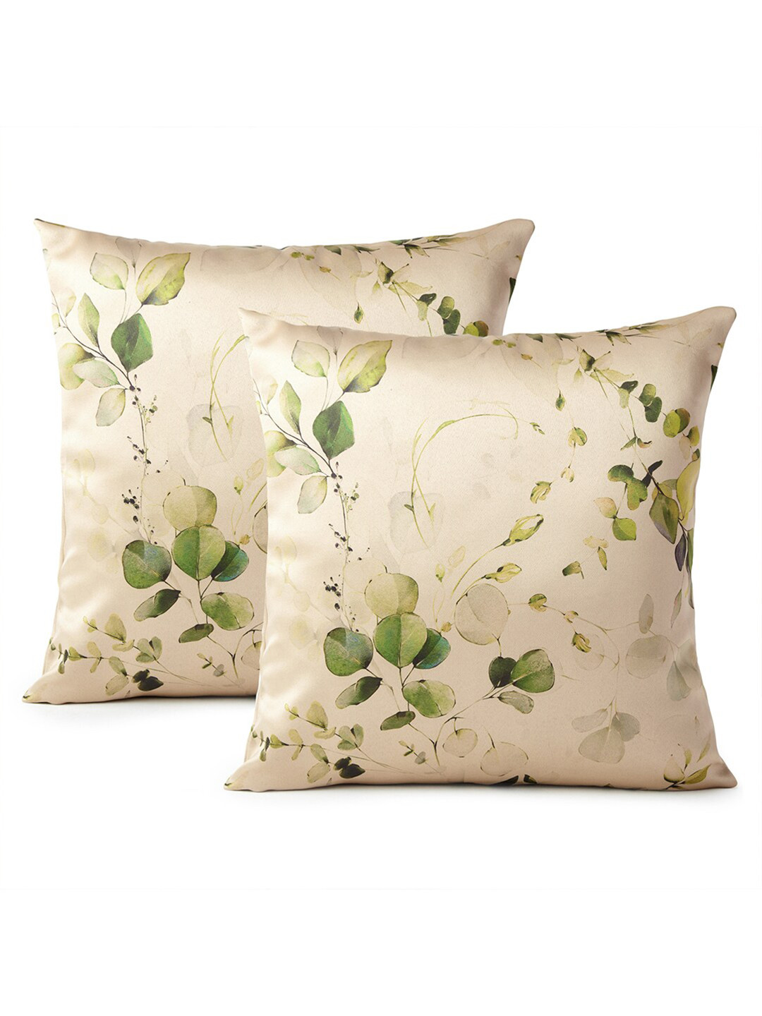

Encasa Homes 2 Pcs Cream-Coloured & Olive Green Floral Square Cushion Covers
