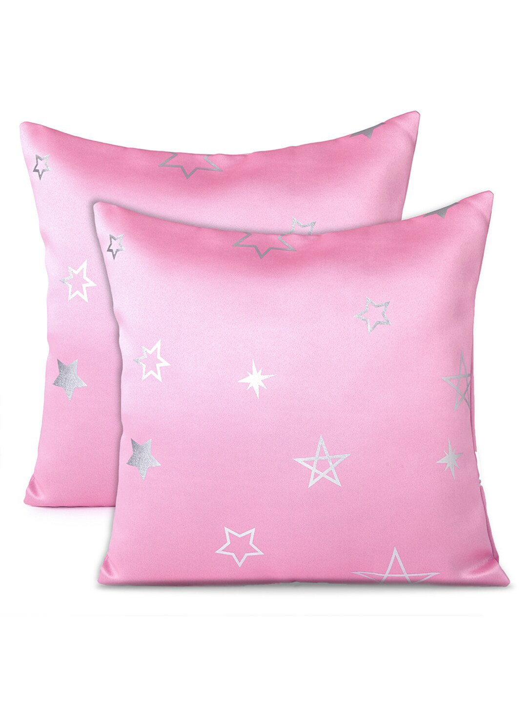 

Encasa Homes Pink & Silver-Toned 2-Pieces Geometric Square Cushion Covers