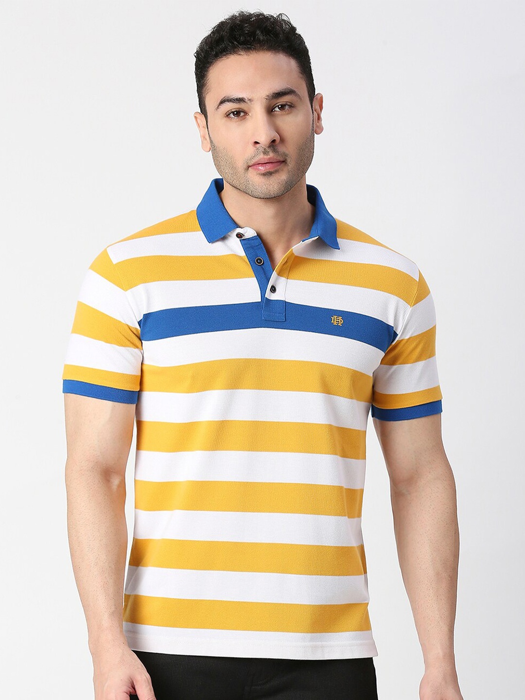 

DRAGON HILL Striped Polo Collar Cotton Slim Fit T-shirt, Yellow