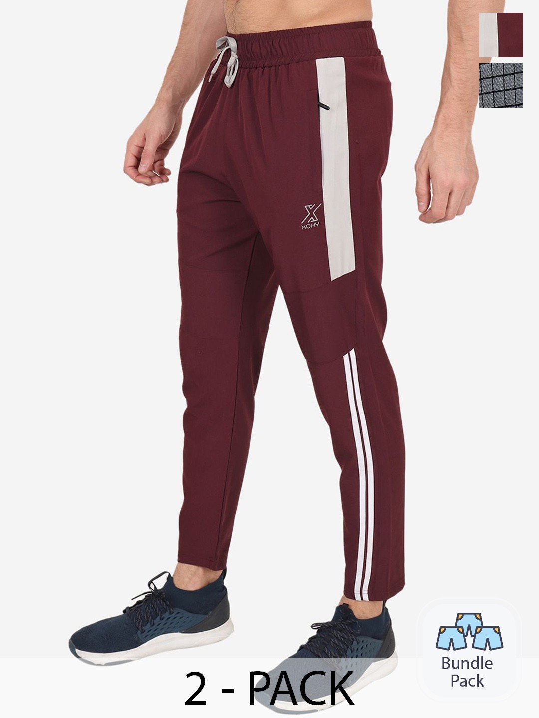 

Xohy Men Pack Of 2 Printed Cotton Track Pants, Maroon