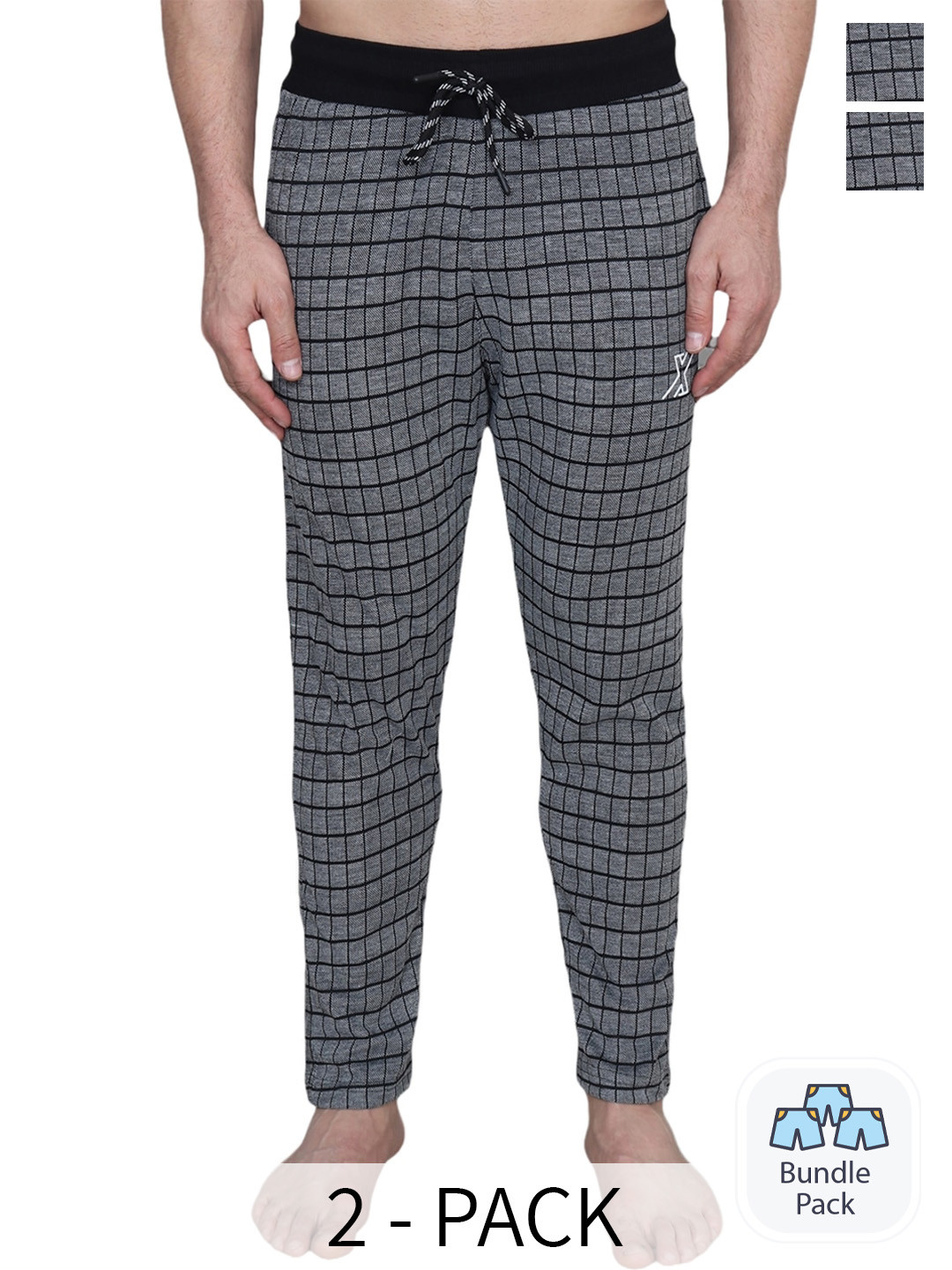 

Xohy Men Pack Of 2 Checked Cotton Track Pants, Grey