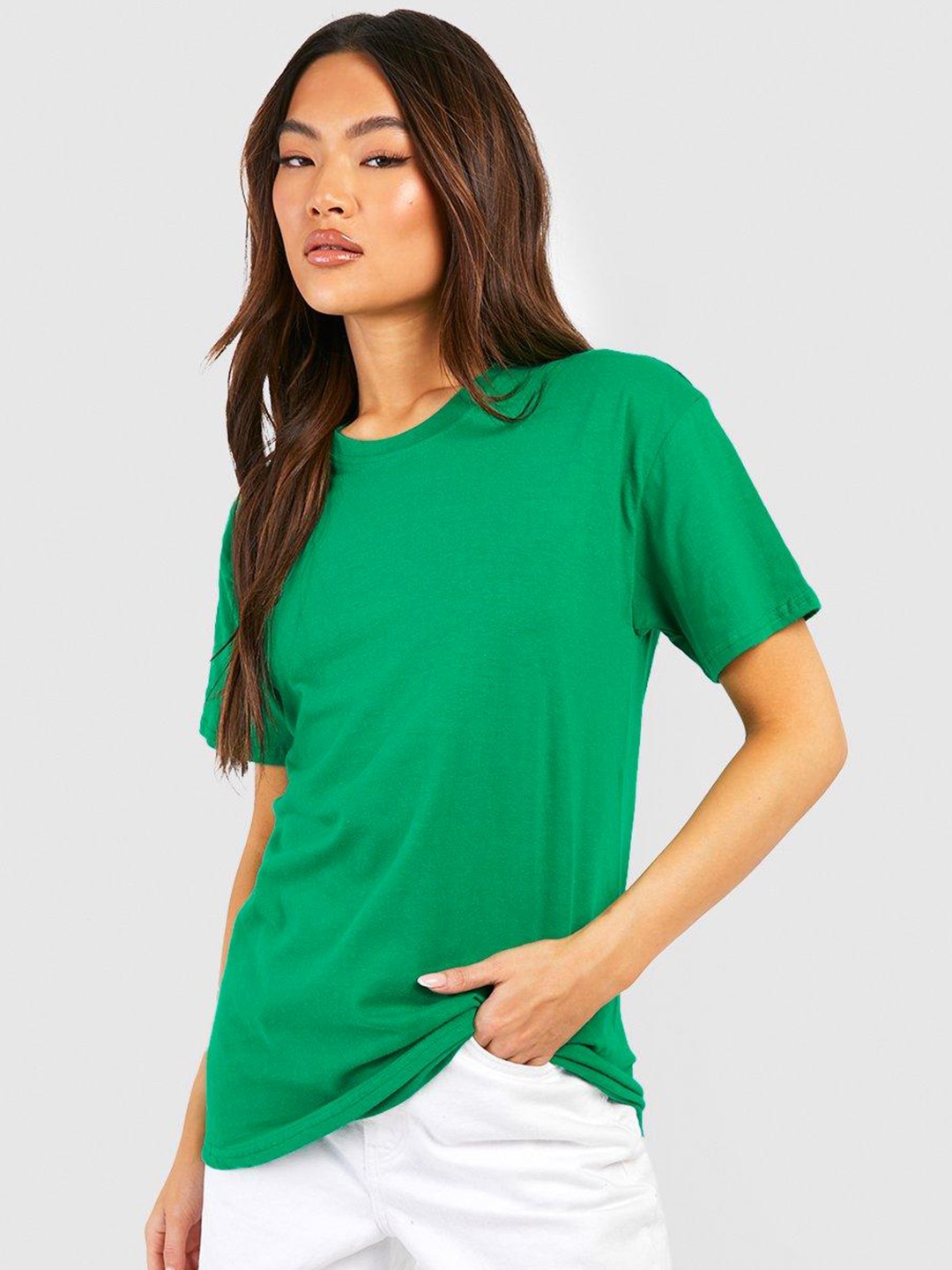 

Boohoo Drop-Shoulder Sleeves Pure Cotton Oversized T-shirt, Green