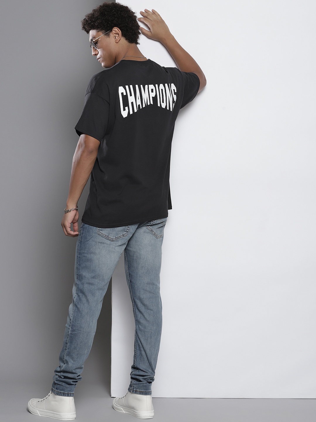 

boohooMAN Typography Printed Pure Cotton Oversized T-shirt, Black