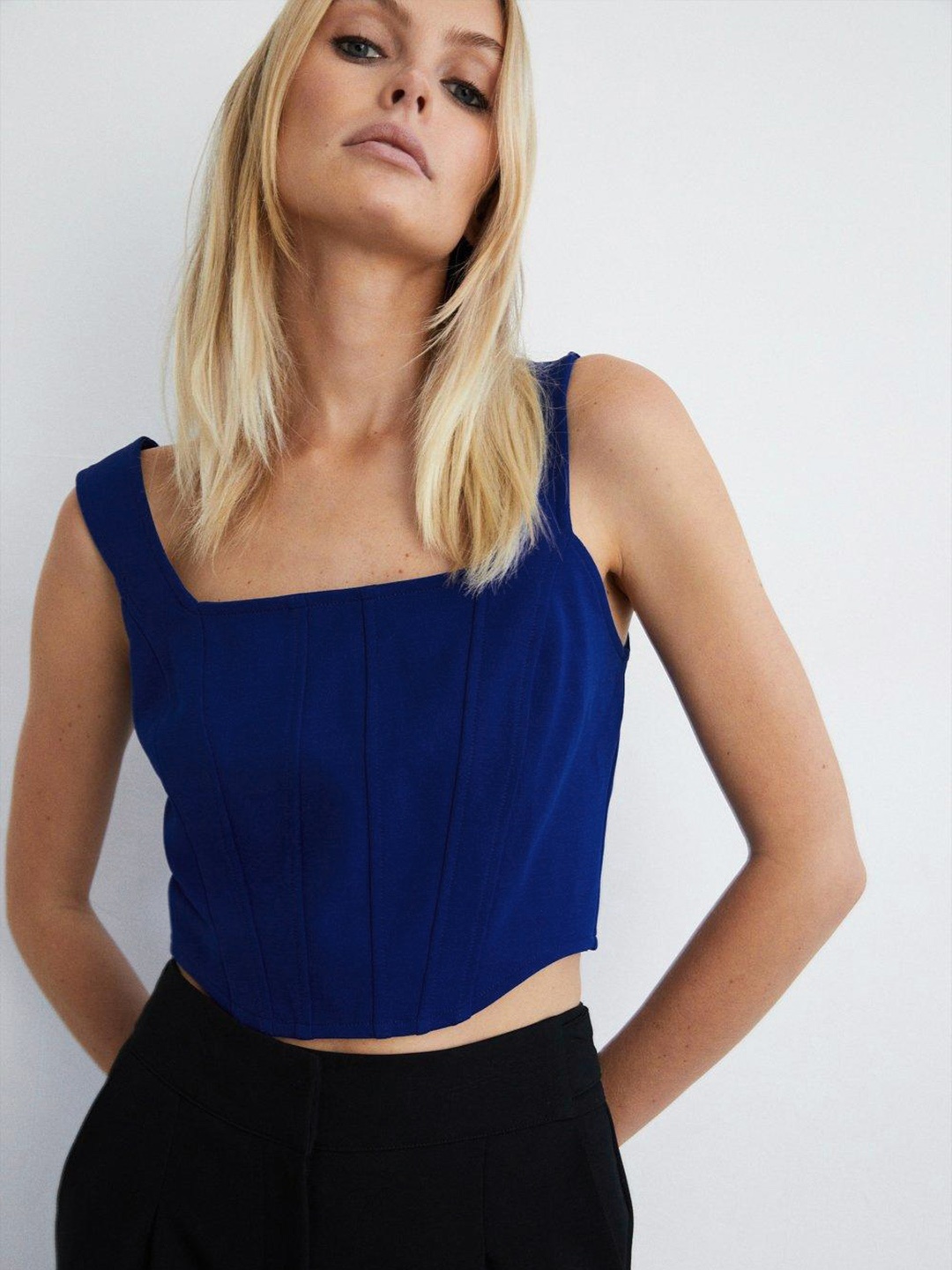 

WAREHOUSE Shoulder Straps Panel Detail Crop Top, Blue